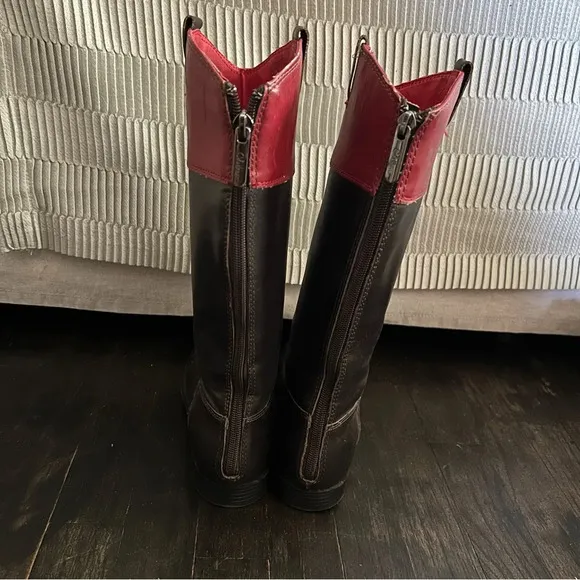 Cole Haan Nike Air Girl's 12&quot; Nancy Tall Riding Boots Brown Red Size 3M