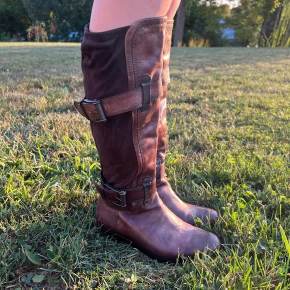 Cole Haan Nike Air Whitley Buckle Brown Riding Boots, Sz 6.5B