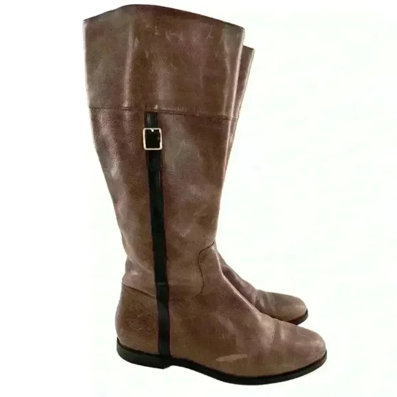 Cole haan womens knee high boots size 10 brown leather zip up riding equestrian