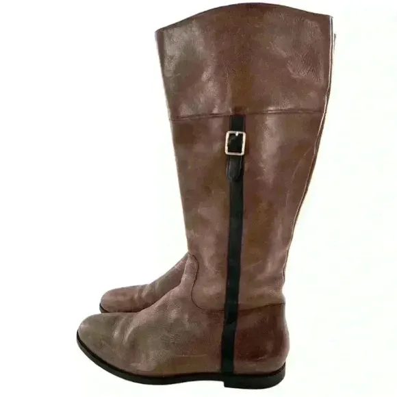 Cole haan womens knee high boots size 10 brown leather zip up riding equestrian