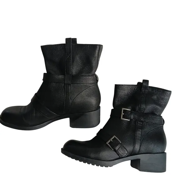 Cole Haan X Nike Black Combat Motorcycle Boots w Buckle &amp; Chunky Heel Streetwear