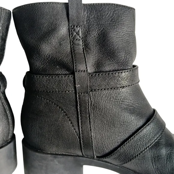 Cole Haan X Nike Black Combat Motorcycle Boots w Buckle &amp; Chunky Heel Streetwear