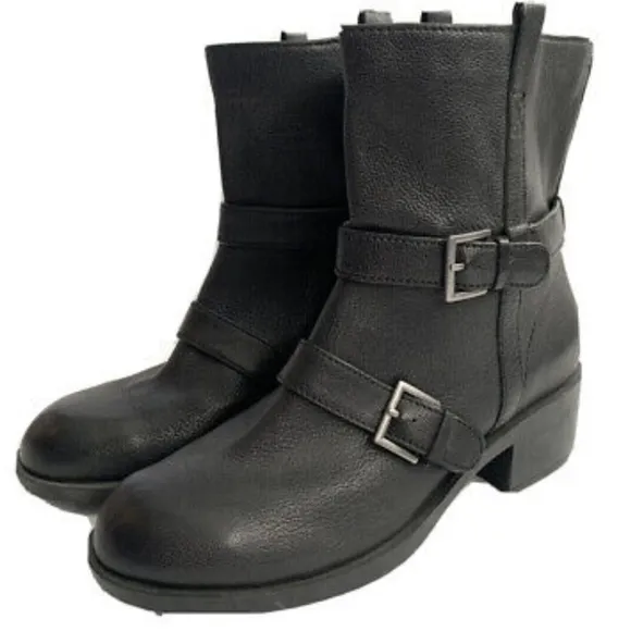 Cole Haan X Nike Black Combat Motorcycle Boots w Buckle &amp; Chunky Heel Streetwear
