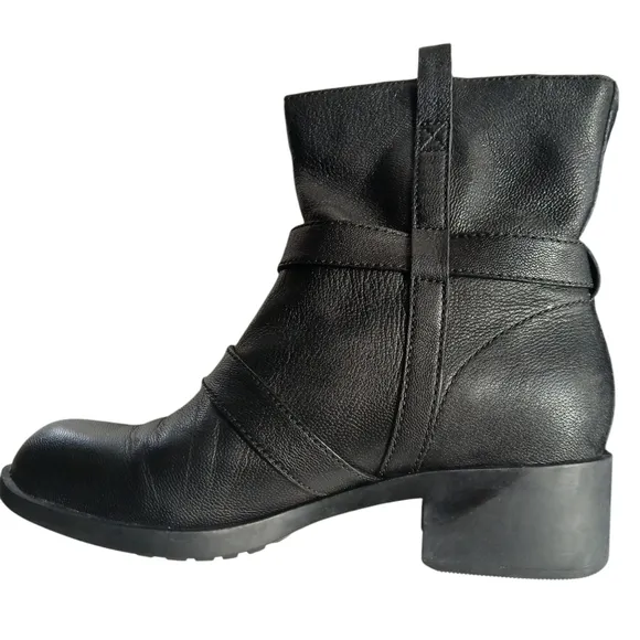 Cole Haan X Nike Black Combat Motorcycle Boots w Buckle &amp; Chunky Heel Streetwear