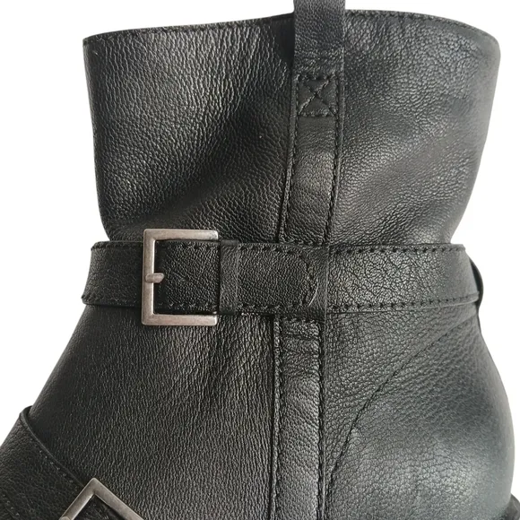 Cole Haan X Nike Black Combat Motorcycle Boots w Buckle &amp; Chunky Heel Streetwear
