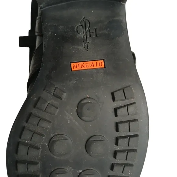 Cole Haan X Nike Black Combat Motorcycle Boots w Buckle &amp; Chunky Heel Streetwear