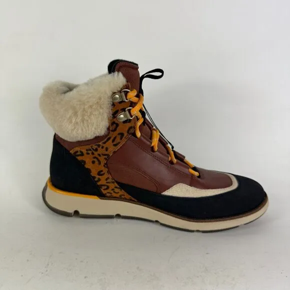 Cole Haan Zerogrand Boots Women's 7 Brown Leopard Lace Up Ankle Booties W22528