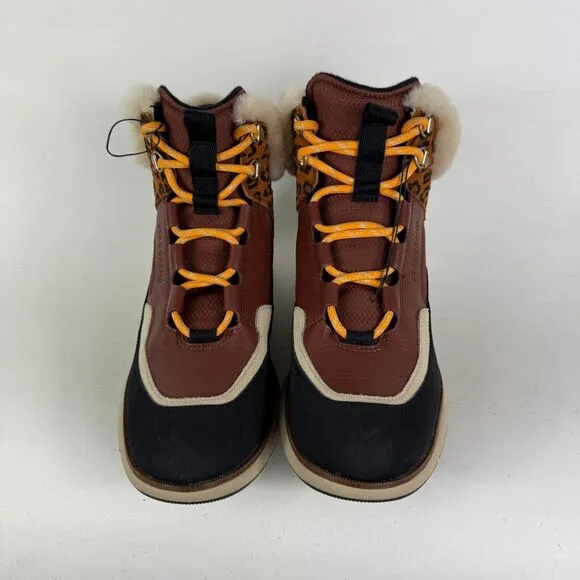 Cole Haan Zerogrand Boots Women's 7 Brown Leopard Lace Up Ankle Booties W22528