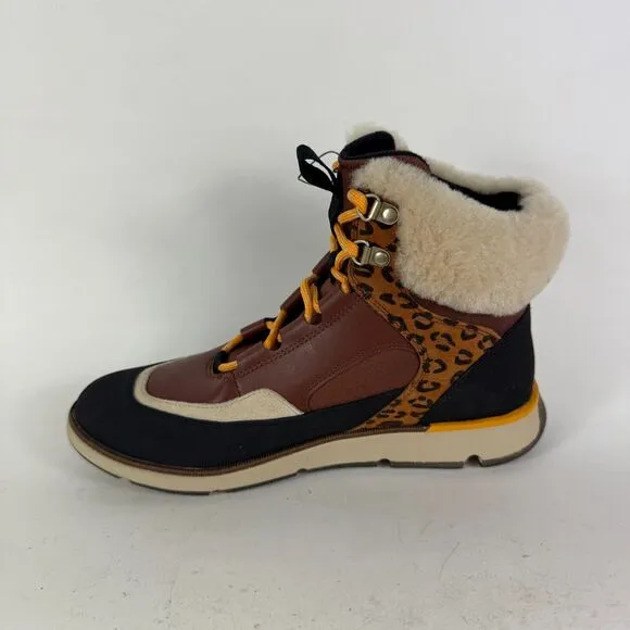 Cole Haan Zerogrand Boots Women's 7 Brown Leopard Lace Up Ankle Booties W22528