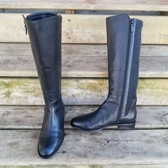 Cole Haan Rockland Black Leather Full Zip Equestrian Riding Tall Boots 7.5