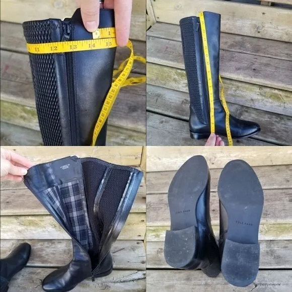 Cole Haan Rockland Black Leather Full Zip Equestrian Riding Tall Boots 7.5
