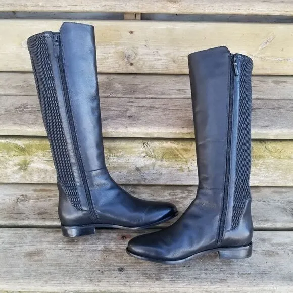Cole Haan Rockland Black Leather Full Zip Equestrian Riding Tall Boots 7.5