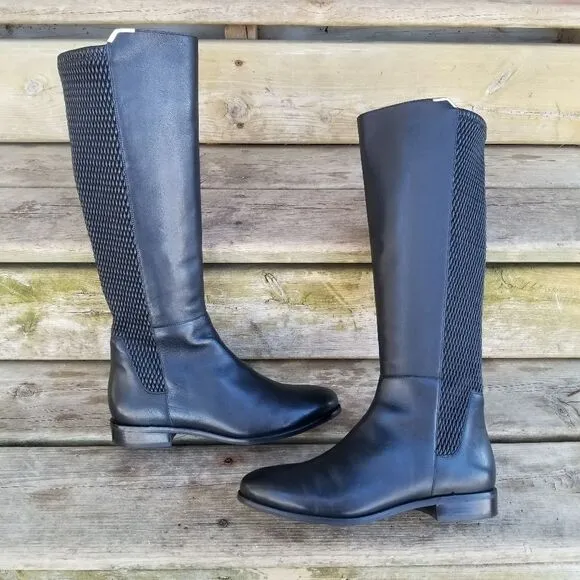 Cole Haan Rockland Black Leather Full Zip Equestrian Riding Tall Boots 7.5