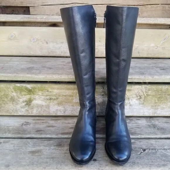Cole Haan Rockland Black Leather Full Zip Equestrian Riding Tall Boots 7.5