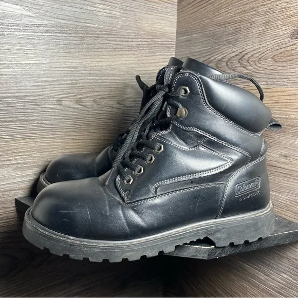 Coleman socket mens black leather lace boots