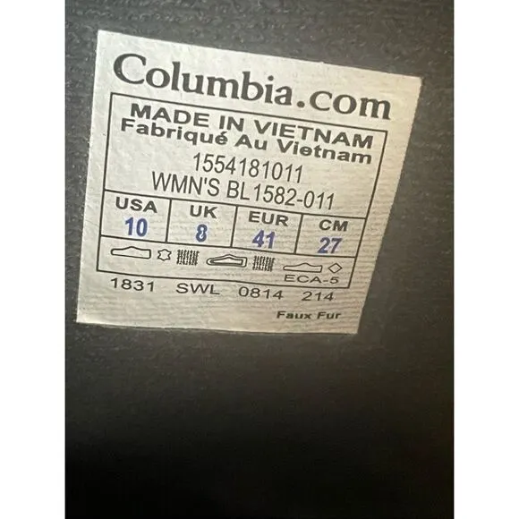 Columbia Ice Maiden Slip Waterproof Winter Boots Black Suede Rubber Women’s 10 M