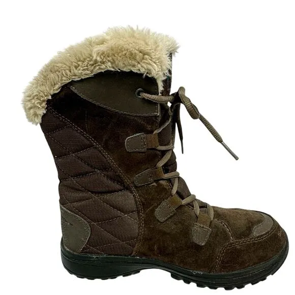 Columbia Ice Maiden Snow Boots Womens SZ 7 Brown Suede Lace Up Fur 1554171232
