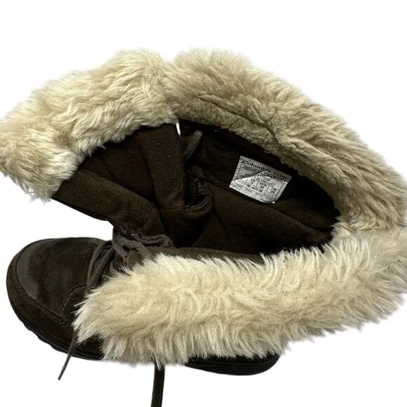 Columbia Ice Maiden Snow Boots Womens SZ 7 Brown Suede Lace Up Fur 1554171232