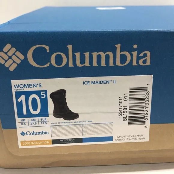 Columbia Women’s Ice Maiden II, Black Winter Boots, Size 10.5M