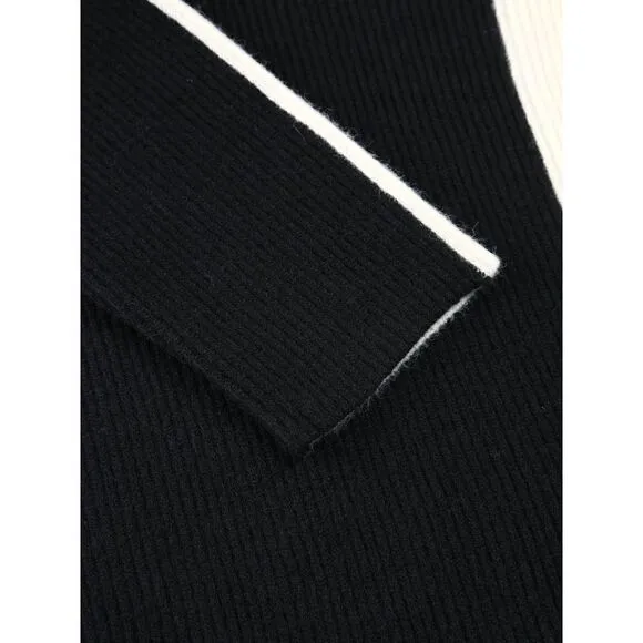 Commense Elegant Two-Tone Ribbed Knit Sweater, Skirt Set‎ Black and White size M