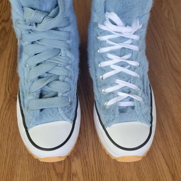 ❤️❤️❤️Converse Run Star Hike Platform Hi Faux Fur 9.5 Women Shoes Blue A13381C