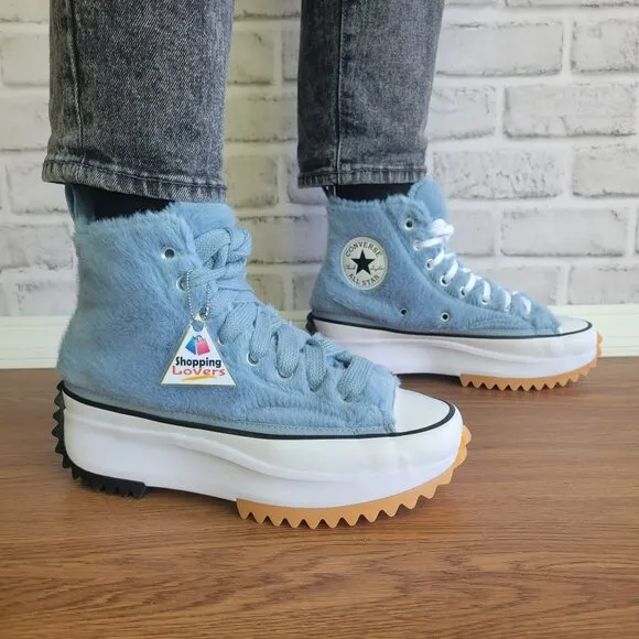 ❤️❤️❤️Converse Run Star Hike Platform Hi Faux Fur 9.5 Women Shoes Blue A13381C
