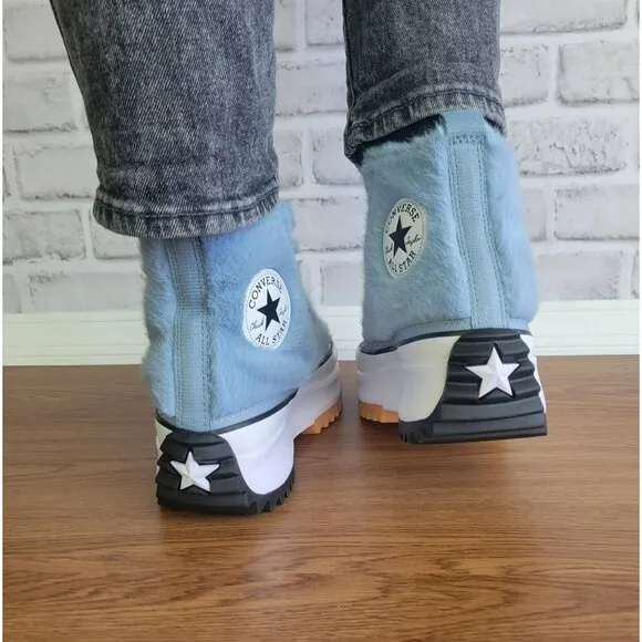 ❤️❤️❤️Converse Run Star Hike Platform Hi Faux Fur 9.5 Women Shoes Blue A13381C