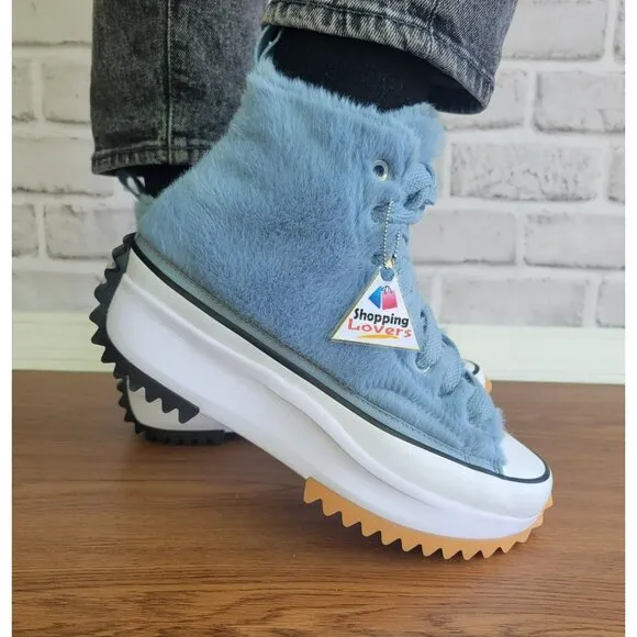 ❤️❤️❤️Converse Run Star Hike Platform Hi Faux Fur 9.5 Women Shoes Blue A13381C