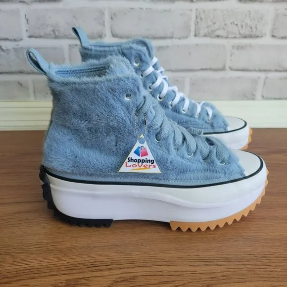 ❤️❤️❤️Converse Run Star Hike Platform Hi Faux Fur 9.5 Women Shoes Blue A13381C