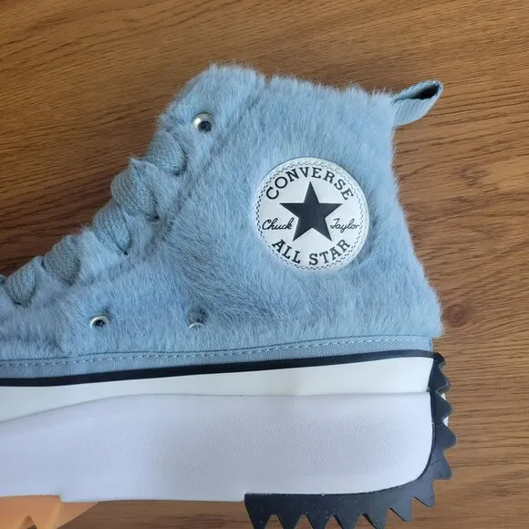 ❤️❤️❤️Converse Run Star Hike Platform Hi Faux Fur 9.5 Women Shoes Blue A13381C
