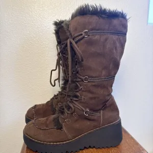 COPY - SODA Faux Fur suede Tall Boots Women 10 Brown Lace Up Chunky Y2K Winter …