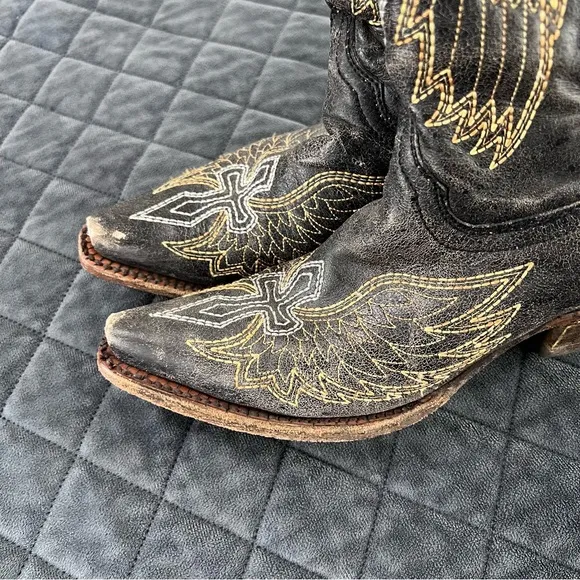 Corral Boots 4 1/2T 4.5 Teens Angel Wings Cross Leather Western Cowgirl Youth