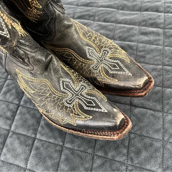 Corral Boots 4 1/2T 4.5 Teens Angel Wings Cross Leather Western Cowgirl Youth