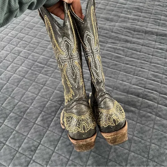 Corral Boots 4 1/2T 4.5 Teens Angel Wings Cross Leather Western Cowgirl Youth