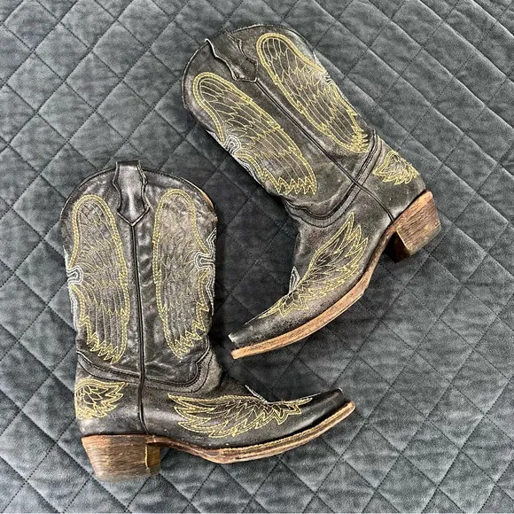 Corral Boots 4 1/2T 4.5 Teens Angel Wings Cross Leather Western Cowgirl Youth