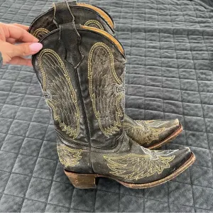 Corral Boots 4 1/2T 4.5 Teens Angel Wings Cross Leather Western Cowgirl Youth