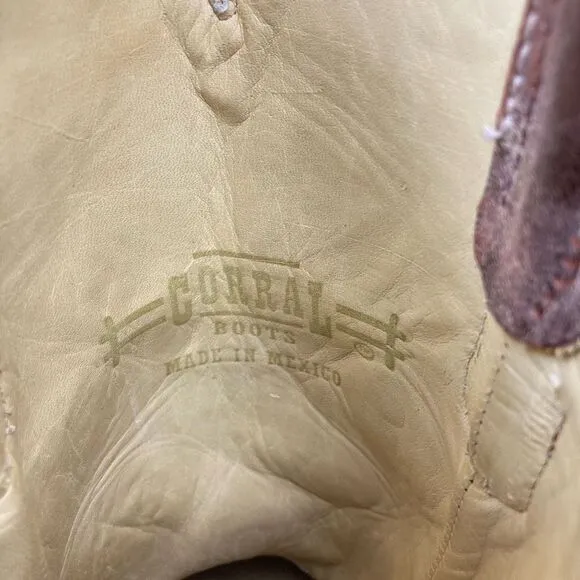 Corral Cortez Distressed Fleur De Lis Embroidered Western Boots Square Toe 6.5 M