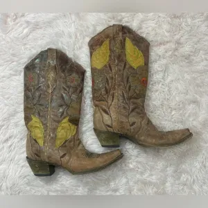 Corral Womens Brown Cognac Daisy Overlay A2048 Snip Toe Cowgirl Boots Size 6