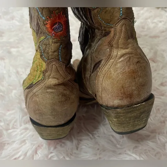 Corral Womens Brown Cognac Daisy Overlay A2048 Snip Toe Cowgirl Boots Size 6