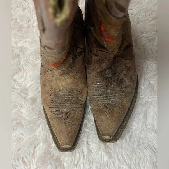 Corral Womens Brown Cognac Daisy Overlay A2048 Snip Toe Cowgirl Boots Size 6