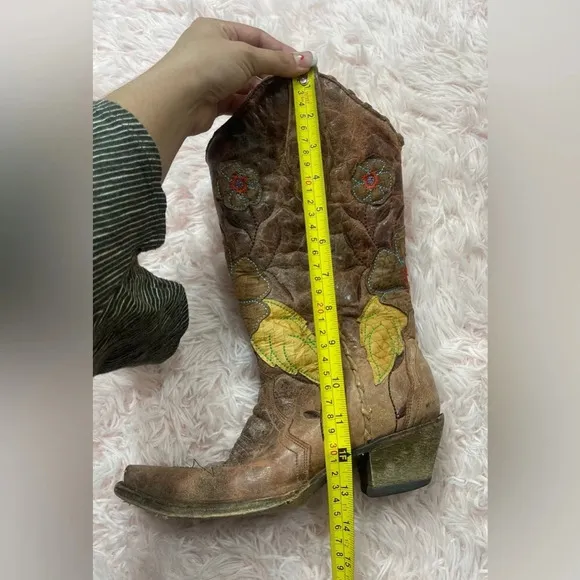 Corral Womens Brown Cognac Daisy Overlay A2048 Snip Toe Cowgirl Boots Size 6