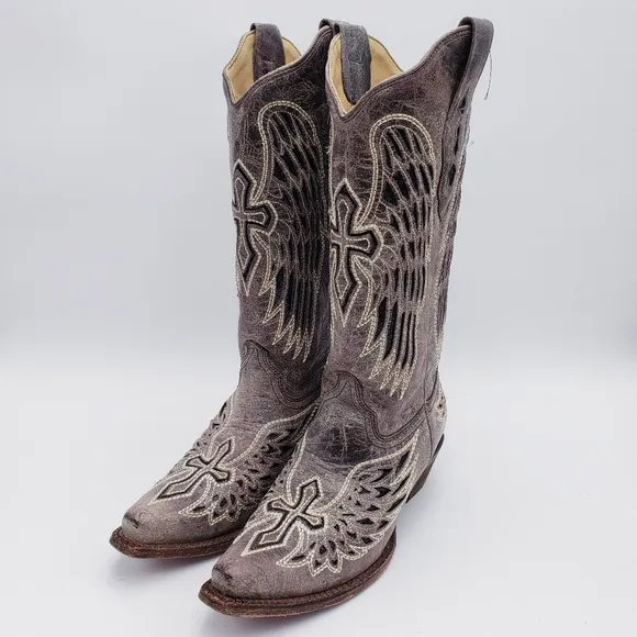 Corral Women's Sequin Wing &amp; Cross Inlay Western Boots Square Toe Size 7.5