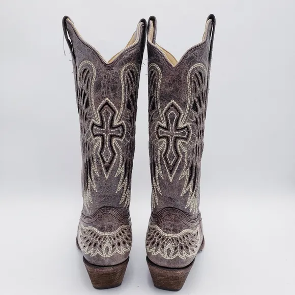 Corral Women's Sequin Wing &amp; Cross Inlay Western Boots Square Toe Size 7.5