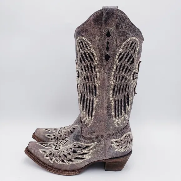 Corral Women's Sequin Wing &amp; Cross Inlay Western Boots Square Toe Size 7.5