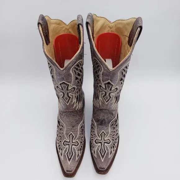 Corral Women's Sequin Wing &amp; Cross Inlay Western Boots Square Toe Size 7.5