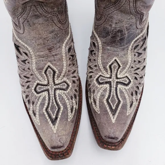 Corral Women's Sequin Wing &amp; Cross Inlay Western Boots Square Toe Size 7.5