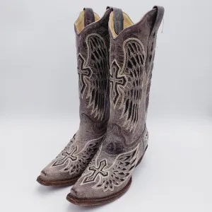 Corral Women's Sequin Wing &amp; Cross Inlay Western Boots Square Toe Size 7.5