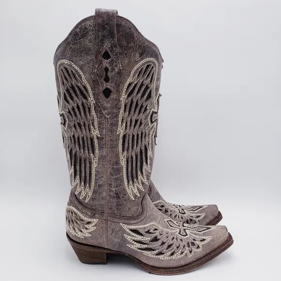 Corral Women's Sequin Wing &amp; Cross Inlay Western Boots Square Toe Size 7.5