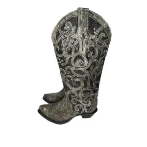 Corral Women's Western Cowgirl Boots Sz 6.5 Grey Floral Overlay Crystals Cowboy