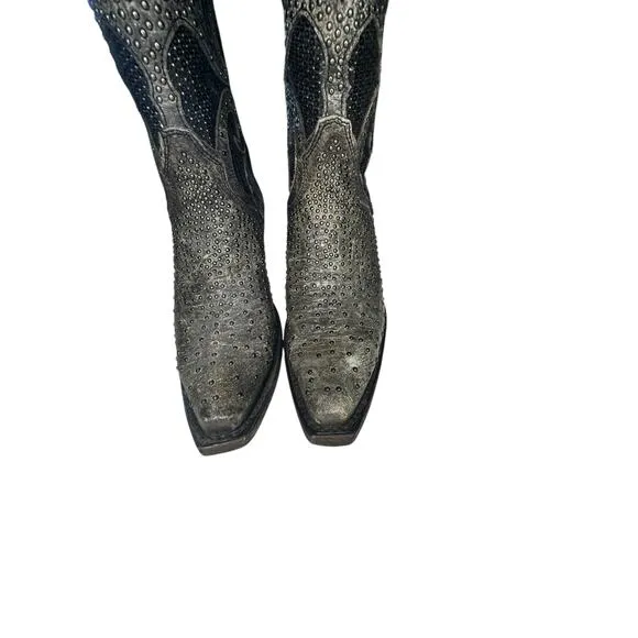 Corral Women's Western Cowgirl Boots Sz 6.5 Grey Floral Overlay Crystals Cowboy